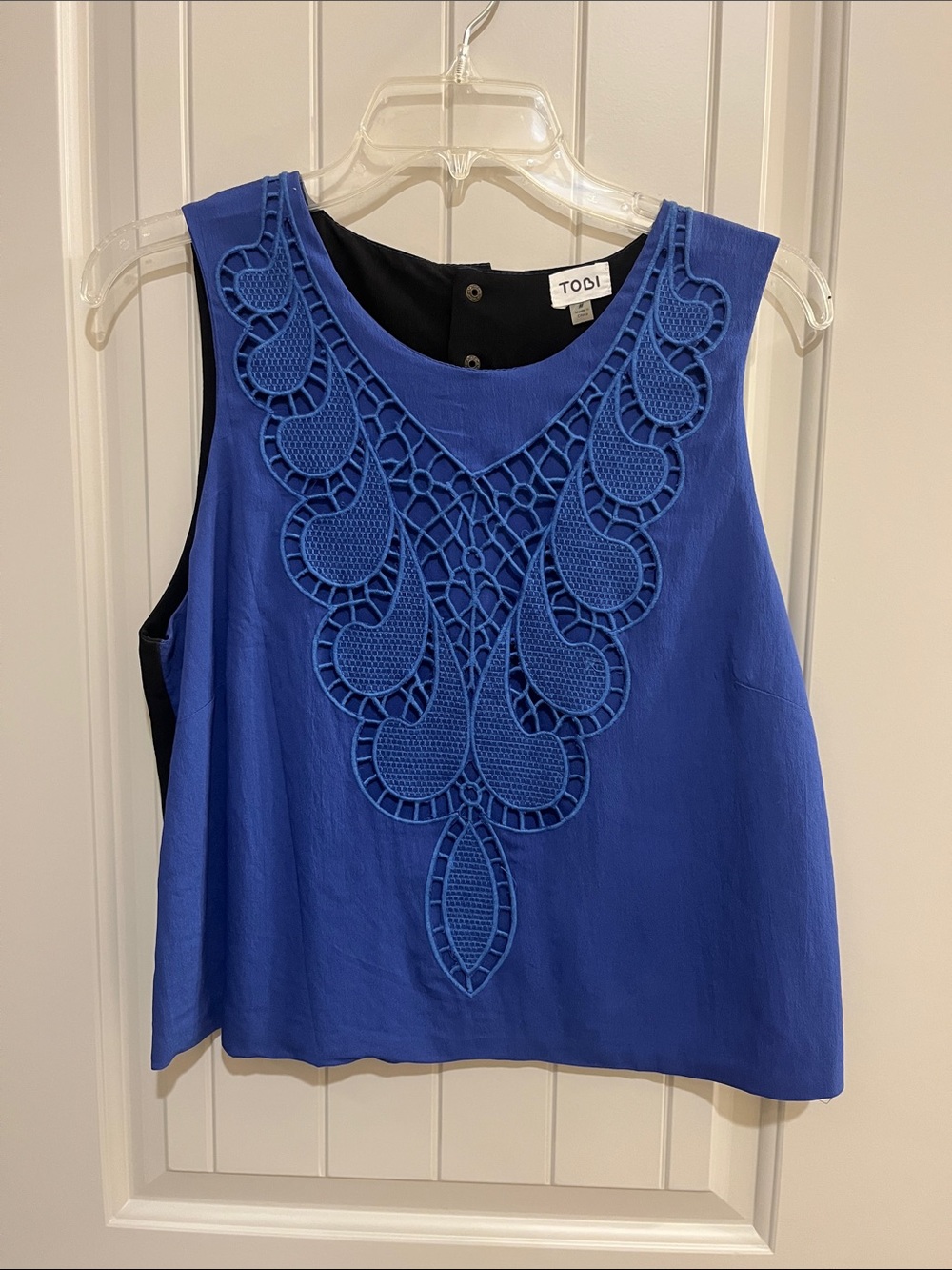 Tobi Royal Blue Sleeveless Tank with Crochet Lace Bib